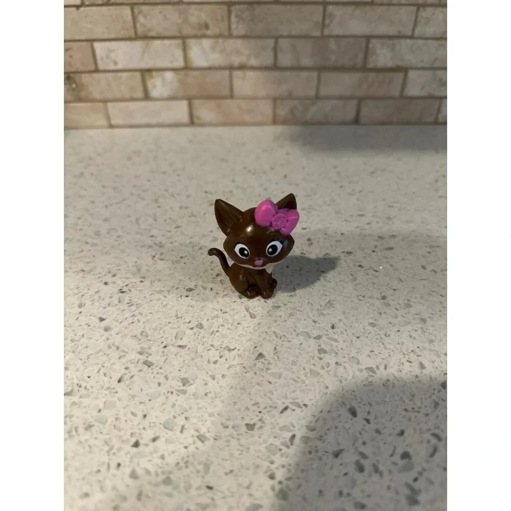 Vtg Barbie Pet‎ Vet Cat  Figure Pink Bow 90s Brown Kitten Doll Toy Mini